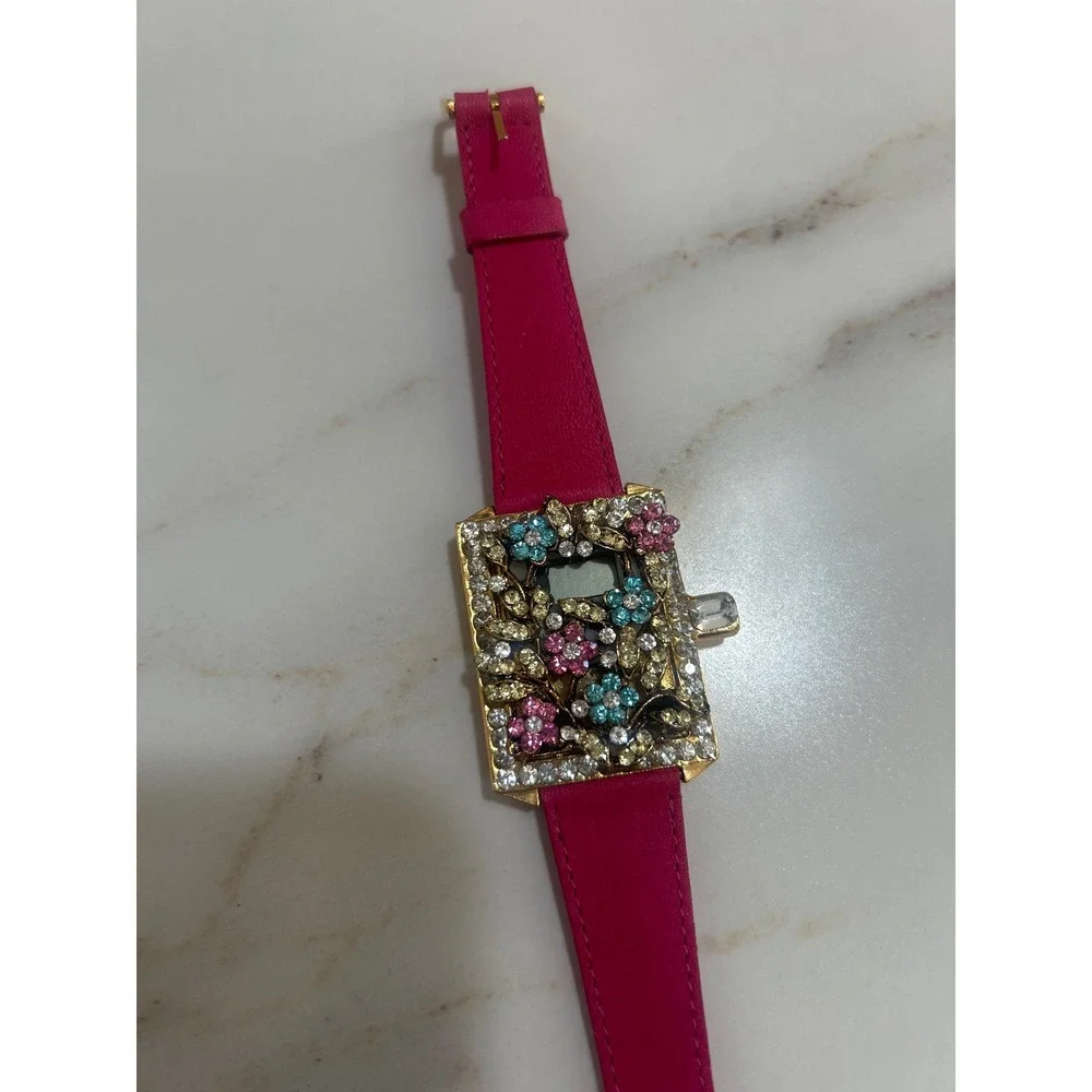 Idemaria Designer Strasswatch Pink Leather Floral Rhinestone Digital Watch Italy